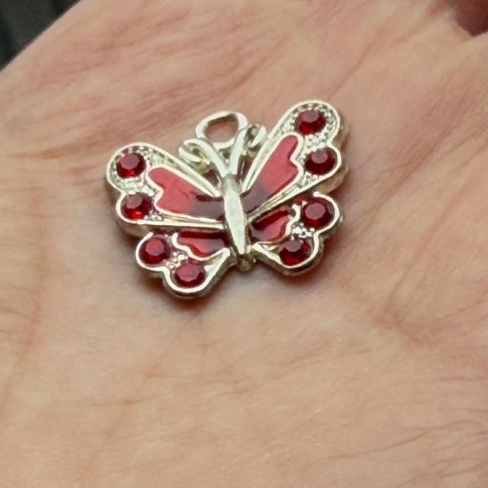 Elegant Silver and Red Butterfly Pendant ya